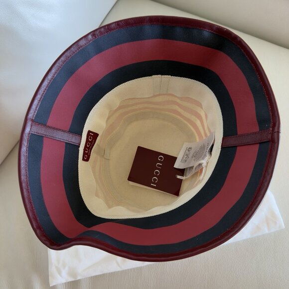 NWT Gucci Striped Canvas Bucket Hat Red White Sz S 100% Authentic - Picture 5 of 9